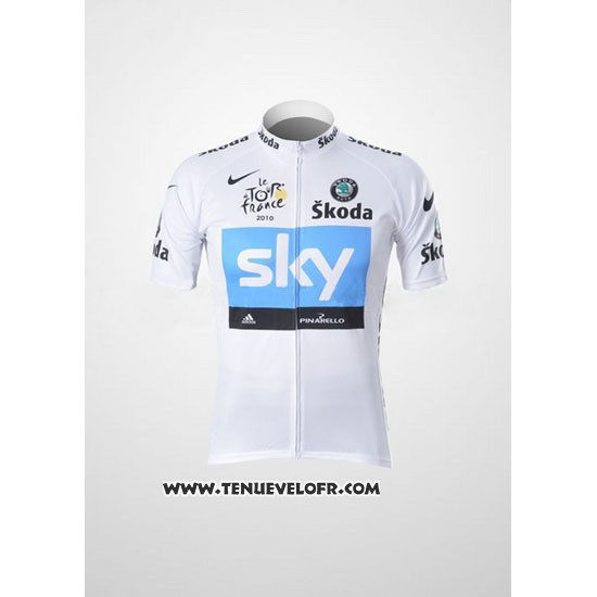 2011 Maillot Ciclismo Sky Lider Blanc et Azur Manches Courtes et Cuissard